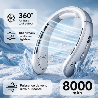 Ventilateur de cou portable, mains libres, rechargeable USB