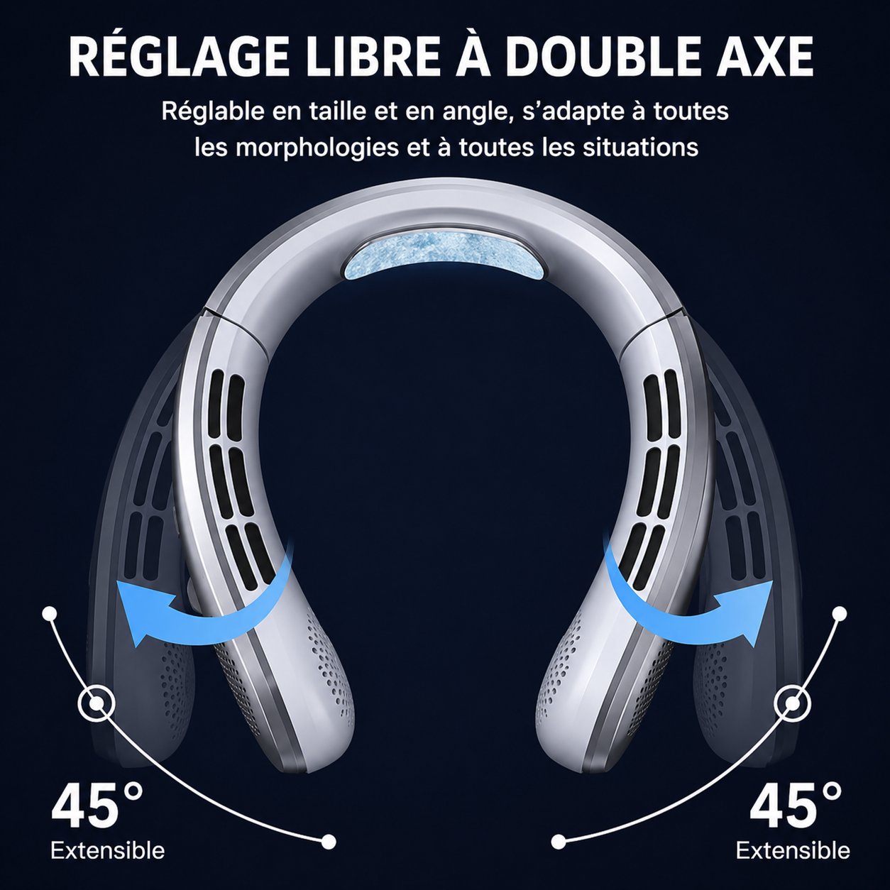 Ventilateur de cou portable, mains libres, rechargeable USB