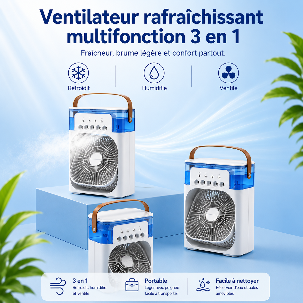 Ventilateur rafraîchissant multifonction 3 en 1