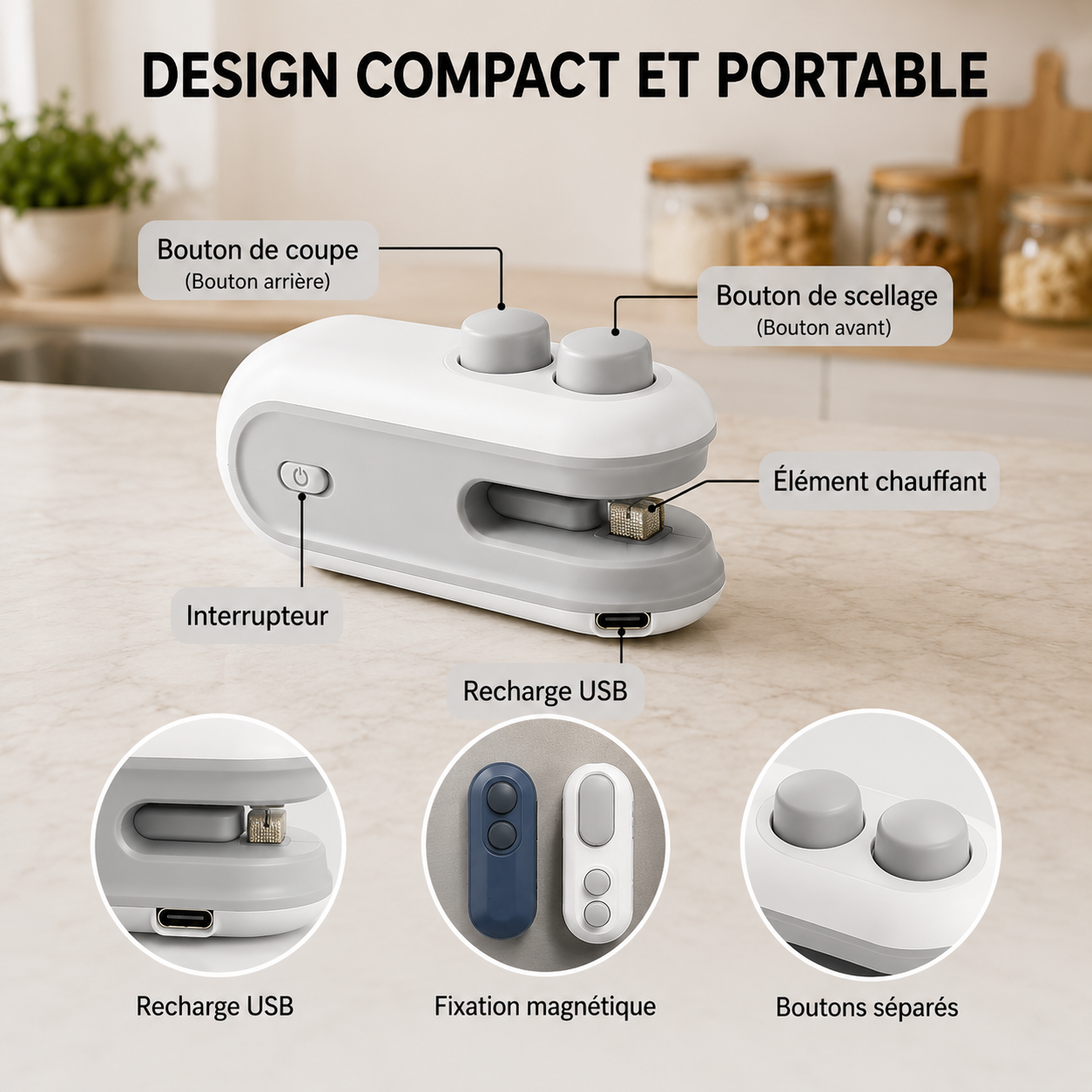 Mini scelleur de sacs,  rechargeable